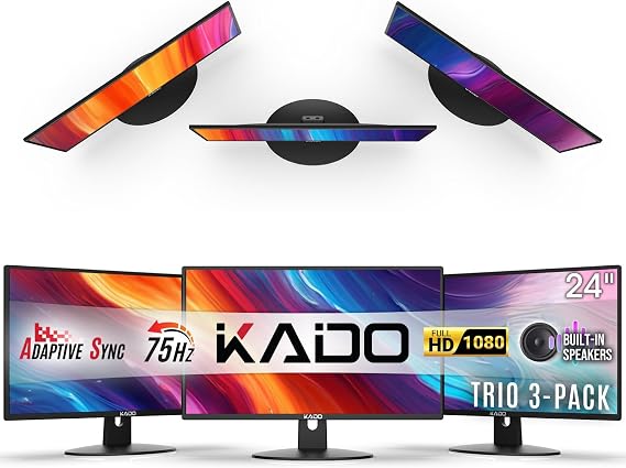 Kado Triple Monitor 3-Pack 24" 1920x1080 75Hz FHD Computer Monitor Trio