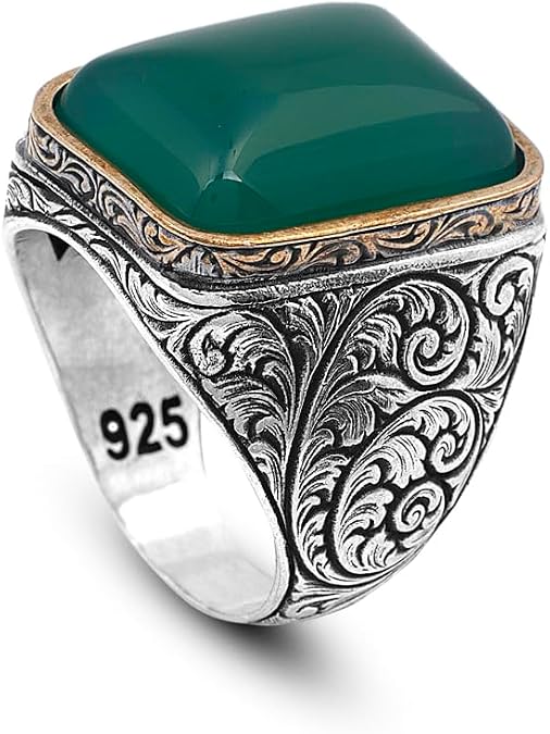 "Handmade Vintage Men's Ring with 925 Sterling Silver and Gemstone - Unique Jewelry Piece - Ring with Silver Polishing Cloth Gift