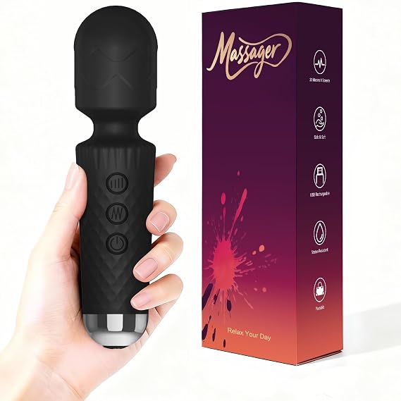 Upgraded Handheld Rose Black Mini Massager Tool for Muscle Relax, 20 Modes