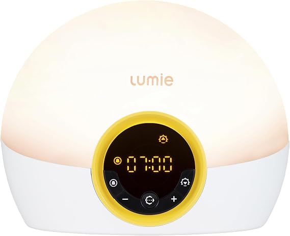 Lumie Bodyclock Rise 100 - LED Wake-Up Light Alarm Clock with Realistic Sunrise and Sunset, Dimmable, White/Yellow
