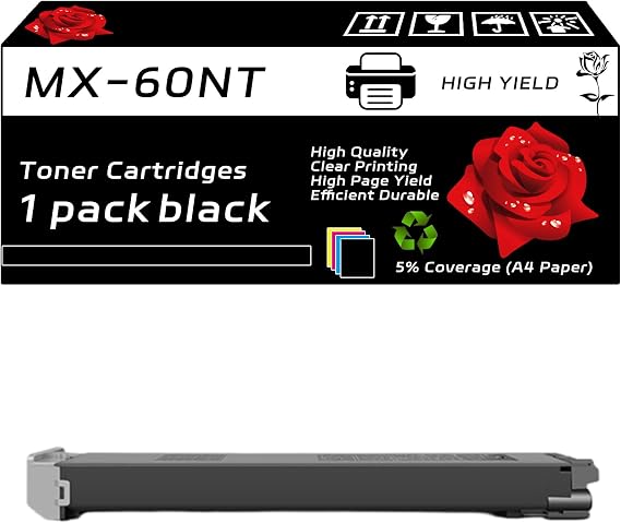 MX-60NT Toner Cartridges Compatible with Sharp MX-4070N MX-4070V MX-4071 MX-4071S MX-5050N MX-5050V MX-5051 MX-5070N MX-5070V Printers - High Yield 41000 Pages - Vibrant Colors (Black)