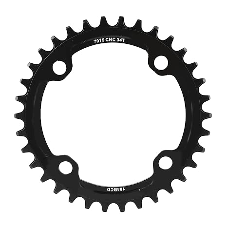 Bike Chainring, 32/34/36/38T BCD 104 Mountain Bike Single Speed Chainring Suitable for Road Bike Mountain Bike(34T-Black)