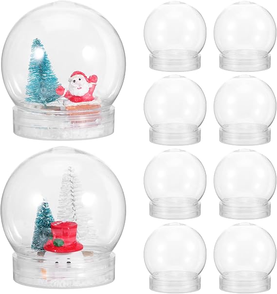 Homoyoyo Snow Globe Kit 10PCS 4inch,Crystal Ball Prop Snow Globe Kit DIY Plastic Fake Crystal Ball Clear Water Globes with Screw Off Cap for DIY Crafts Christmas Home Decor