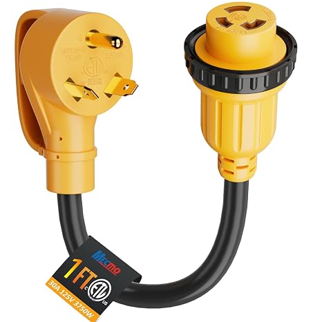 MECMO 30 to 30 Amp Locking RV Adapter Cord 1ft, TT-30P to L5-30R 3750WATT | ETL Listed RV Power Cable, NEMA TT-30P Male Plug to L5-30R Female Connector, 10/3 STW, 125 Volts