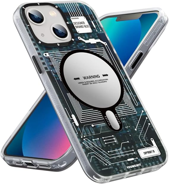 YOUNGKIT Shockproof for iPhone 13 Case Compatible with MagSafe Thin Military Grade Protection [Technology Series] Magnetic Hard Back Cover & Soft Bumper Slim Protective Cases for iPhone 13-Gray