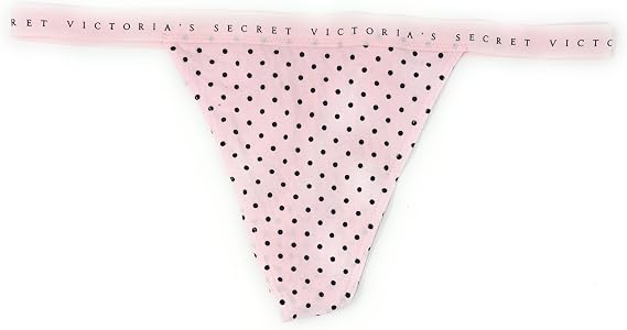 Victoria's Secret Stretch Cotton Thong V-String Panty (US, Alpha, Medium, Regular, Regular, Pink/Black Dots)
