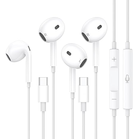 2 Packs USB C Wired Headphones for iPhone 16/15 Pro Max Plus, Type C Earbuds with Mic & Volume Control Nosie Reduction, Earphones HiFi Stere for iPad Pro, Galaxy S23/S22/S21/S20/Ultra Note 10/20.