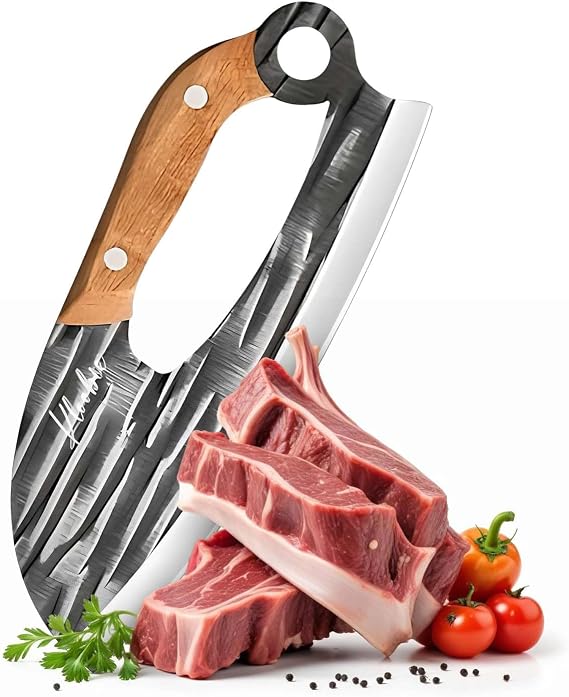 Premium Hammered Stainless Steel Meat Cleaver Heavy Duty Kitchen Cleaving Knife for Meat and Bone Cutting, Professional Chef Chopping Knife