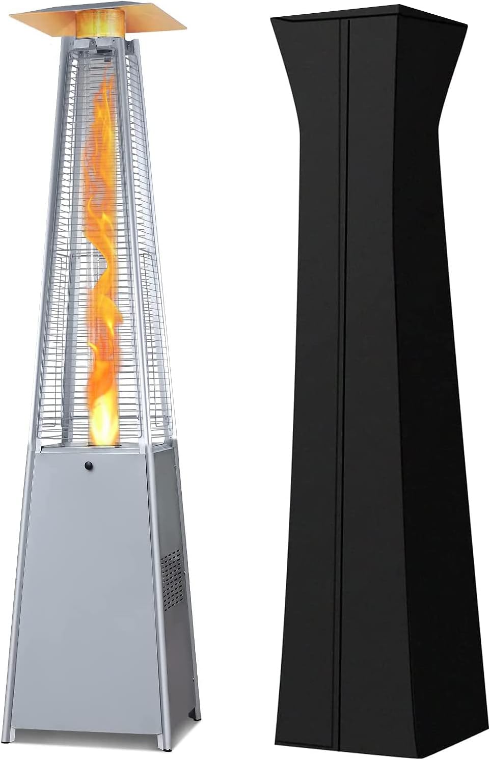 LAUSAINT HOME Outdoor Patio Propane Heater for Outdoor Use, Pyramid Deck Heater with Cover & Wheels & Quartz Glass Tube for Outdoor Use, 48000 BTU, Stainless Steel, 87"