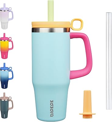 BJPKPK 32oz Stainless Steel Insulated Tumbler with Handle and Straw Travel Coffee Mug Thermal Cups with Lid,Sky Blue