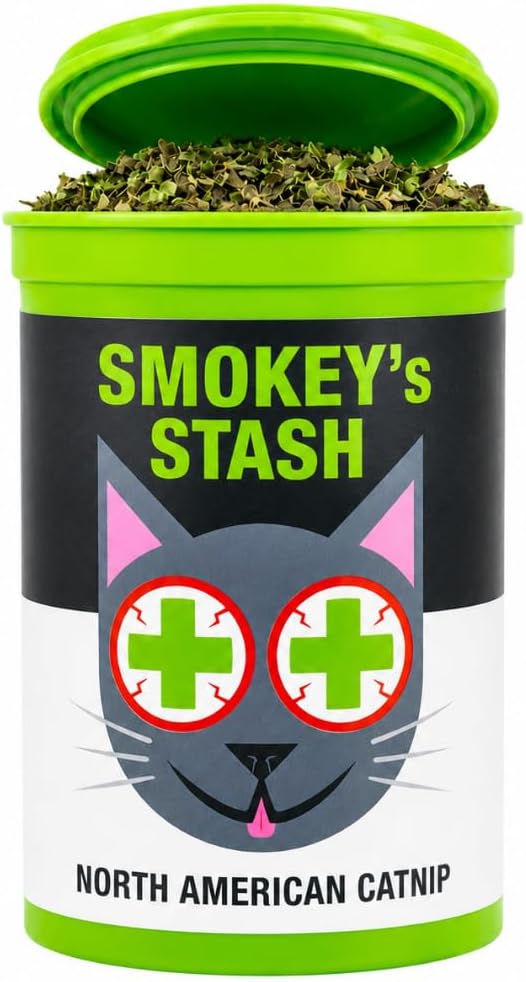 Smokey's Stash Catnip for Cats, Resealable Pop Top Can, North American Grown, 100% Natural, Encourages Play and Activity for Indoor Cats and Kittens