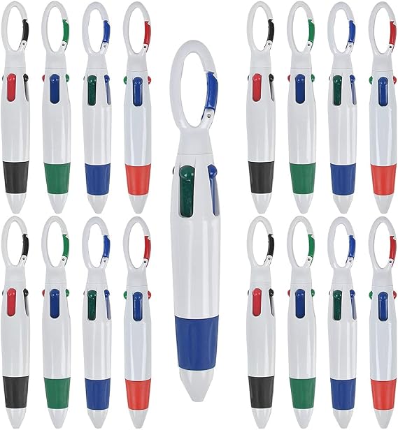 24 Packs Ballpoint Pens Retractable Shuttle Pen | 4-in-1 Multicolor Retractable Ballpoint Pens 0.7mm Ink Pens with with Carabiner Keychain On Top for Office School Supplies - Clip on Pens for Lanyards