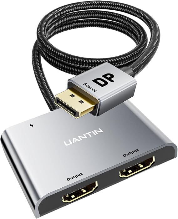 UANTIN DisplayPort to Dual HDMI Adapter | 4K 60Hz DP Source to HDMI Splitter Extended Display Adapter for Dual Monitors,Display Port Converter for NVIDIA, AMD Graphics Card