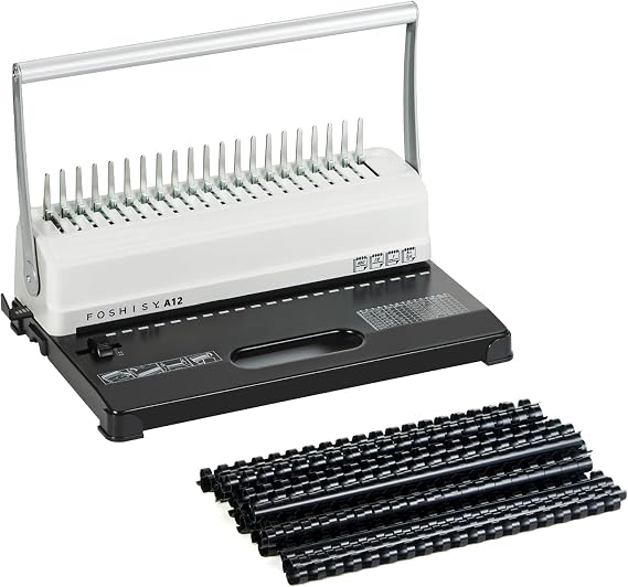 Comb Binding Machine,21 Holes,with 50Pcs 12mm Binding Combs Spines | Comb Binder Machine for A4 / A5, Easy Punch No Paper Jam, Heavy-Duty Metal Build, Adjustable Margin, 450 Sheets Capacity