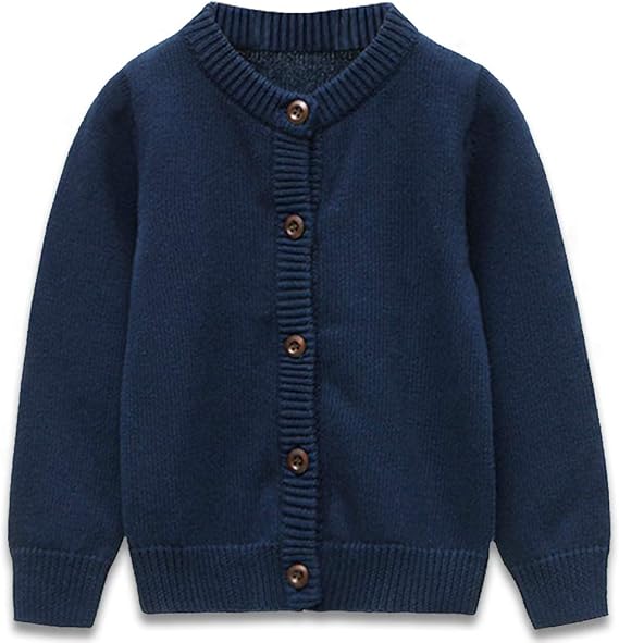 Toddler Knit Cardigan Sweaters Baby Boys Girls 100% Cotton Solid Color Basic Sweater 18M-6T