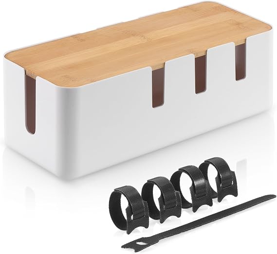 Cable Box, Wiring Storage, Wood Grain, Power Tap, Storage Case, Cord, Dust Prevention, Safety Measures, With Lid, Cable Storage Box, Interior Accessories, Desktop Storage, 11.8 x 4.7 x 4.6 inches 30