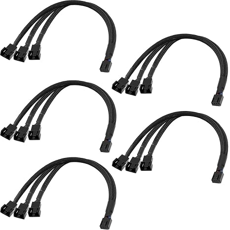 5 Pack Fan Splitter, Pwm 4 Pin 3 Pin Compatible Fan Splitter Adapter Cable PC Computer 4 Pin Fan Extension Power Cable 1 to 3 Converter 10.6 Inches