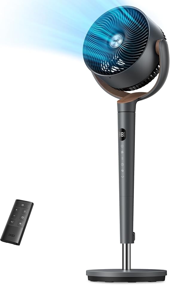 DREO Pedestal Fan for Bedroom, 100ft Airflow, Quiet DC Motor Standing Fan