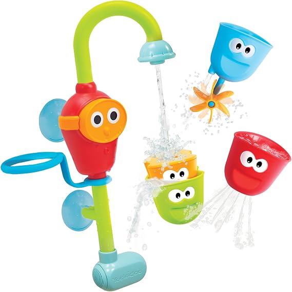 Yookidoo Toddler Bath Toy - Flow N Fill Spout - Three Stackable Play Cups and Water Spray Spout For Kids Bathtime Fun