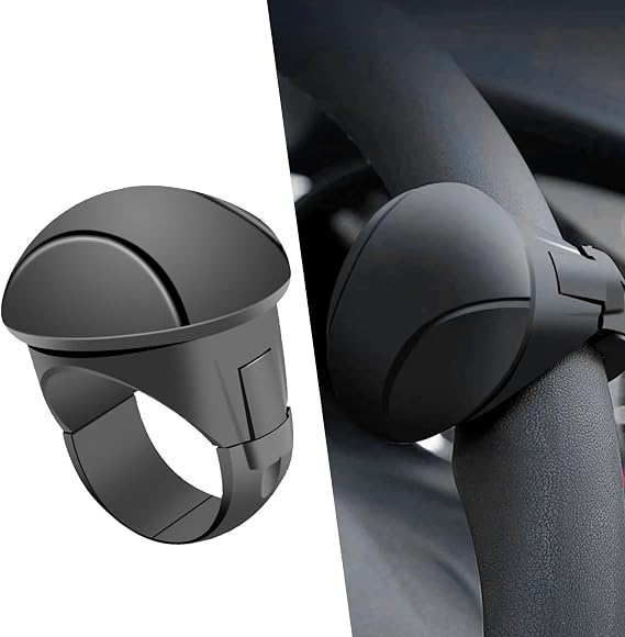 Pack-1 Car Steering Wheel Booster, Anti-slip Silicone Handle Steering Wheel Spinner, 360 Rotation One-hand Steering Assist Driving Ball, Universal Interior Portable Accessory for Car (Black)