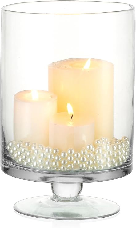 NUPTIO Glass Candle Holder for Pillars: Large Clear Glass Vases for Table