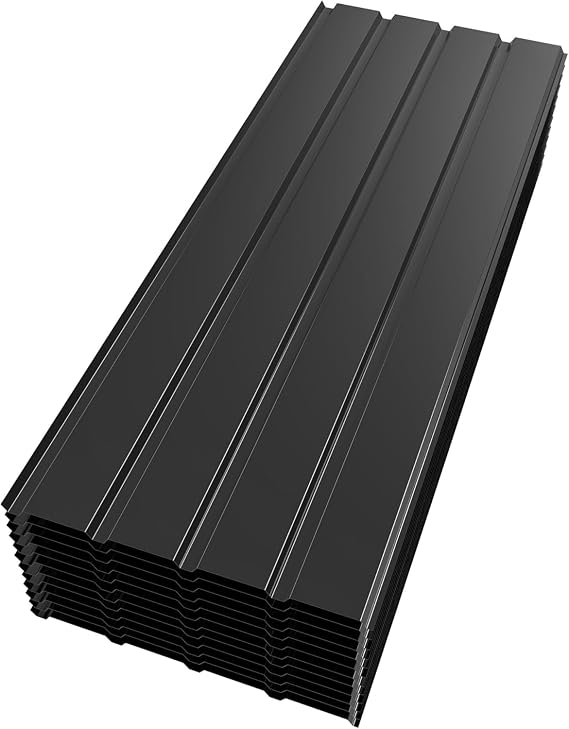 Mondeer 12PCS Metal Roofing Sheets, 6m², 115 x 45 cm, Black