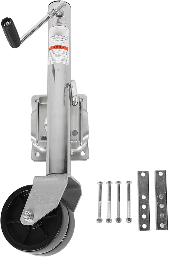 Dual Wheel Trailer Jack, Trailer Jack 1500lbs Capacity Heavy Duty 6in Dual Wheel Adjustable Swivel Stand Legs Stand for ATV RV UTV Yacht (Folding Handle Type)