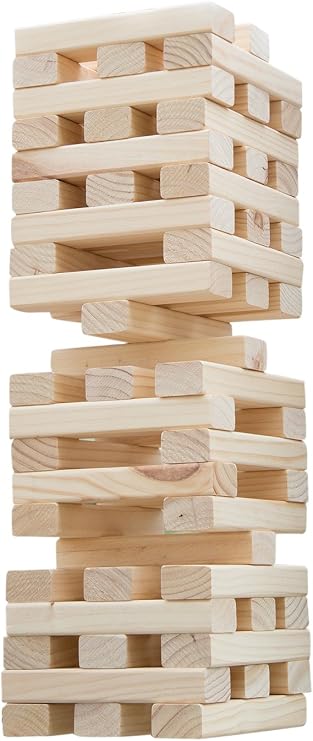 HEY! PLAY! Tower Stacking Board Games with 54 Giant Wooden Blocks - Nontraditional Yard Games for Kids and Adults with Carry Case - Ages 6 and Older