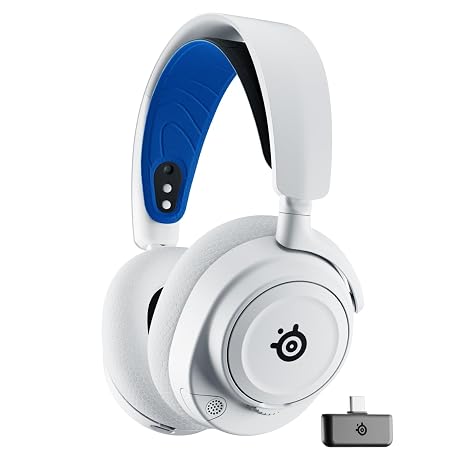 SteelSeries Arctis Nova 7P Wireless Multi-Platform Gaming Headset Neodymium Magnetic Drivers 2.4GHz + Bluetooth 38Hr USB-C Battery Gen2 AI Mic PlayStation, PC, Switch, VR, Mobile - White