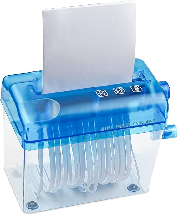 JIKIOU Mini Hand Shredder Portable Paper Shredder for Office Home Blue
