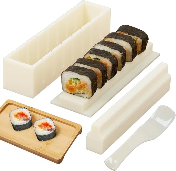 Sushi Making Kit,Plastic Sushi Maker Tool Rectangle Type Sushi Rice Roll Mold Shapes & Spatula DIY home Sushi Tools (Rectangle Type)