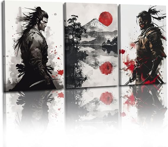 Samurai Canvas Wall Art 6 Pieces Japanese Warrior Picture Wall Art Japan Bushido Culture Painting Prints Living Room Decor Framed