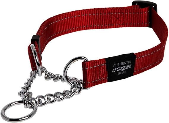 Rogz Utility Medium 5/8-Inch Reflective Snake Obedience Half-Check Dog Collar, Red