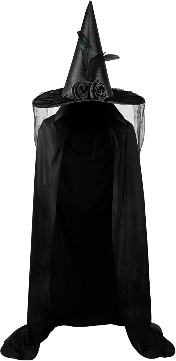Landisun Halloween Witch Hat Women Black Wicked One Side Veils (Half Veil)