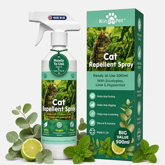 Cat Urine Deterrent Spray Indoor - Stop Cats Urinating in House on Carpet & Bed & Fouling Garden - Odour Remover - Urine Destroyer with Enzymatic Formula - Eucalyptus Lime Peppermint 500ml