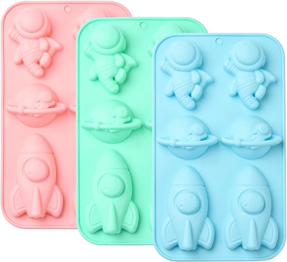 KitBeads 3Pcs Rocket Space Man Silicone Molds Astronaut Earth Planet Space Fondant Molds for Baking Chocolate Cupcake Topper Soap Candle