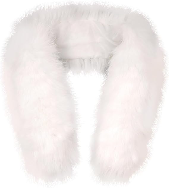 Women's Faux Fur Collar Scarf Neck Warmer Shawl, White, 29.9Inch Long