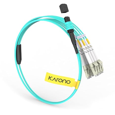 3.3 ft Nissin Japan MTP/MPO to 8 x LC Fiber Fanout Cable OM3 TypeB LSZH | MPO Female to 4 LC-Duplex Fanout Cable, 50/125m Multi-mode Fiber Patch Cord, LSZH Jacket, for 10/40G High Density
