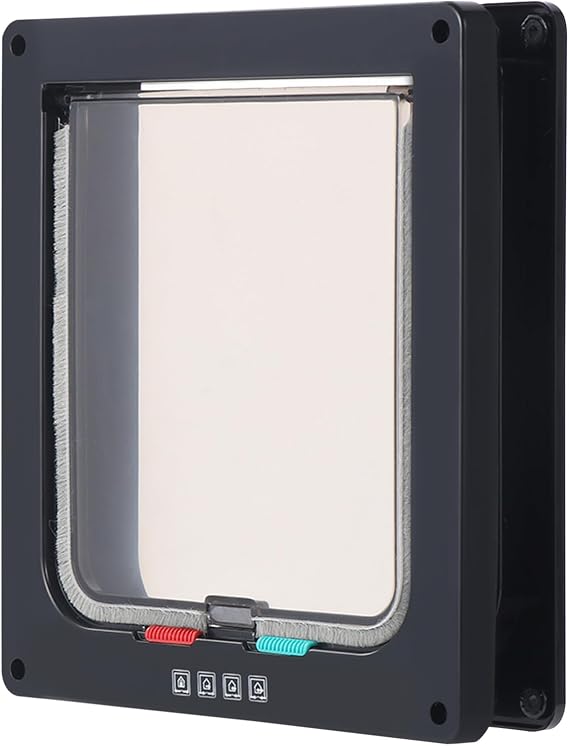 Cat Door,4 Way Locking Cat Flap Door Silent Cat Door Pet Flap Activated Cat Flap Transpare for Panel Door/Glass Door/Window (L, Black)