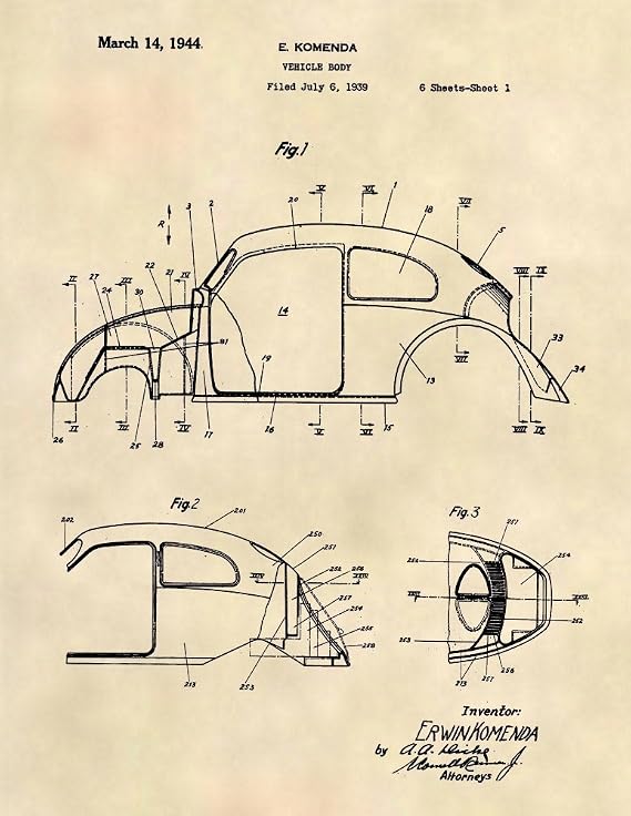 Patent Prints - Volkswagen Beetle - VW Beetle Patent Art Poster (8.5 x 11) - 52