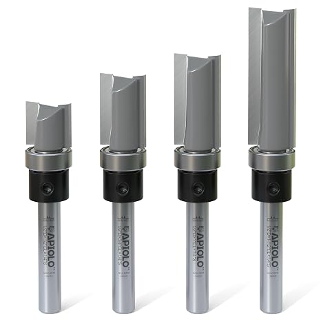 Professional 4 PCS Pattern Flush Trim Router Bit Set 1/4 Inch Shank, Top Bearing Flush Cut Trim Router Bit for Woodworking, Cutting Length: 1/2", 3/4", 1", 1-1/2",Cutting Diameter: 1/2"