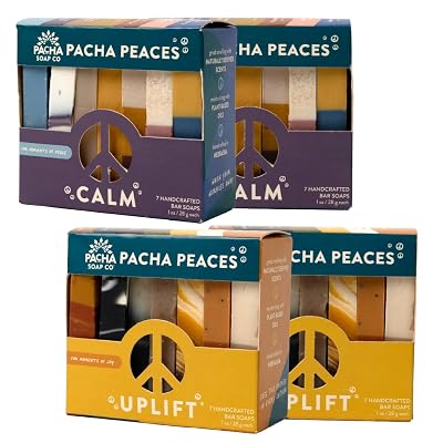 Pacha Soap Co. Peaces Bar Soap Calm & Variety 4 Pack, 4 oz ea - Scents of Lavender and Sea Salt, Premium, Handcrafted, Hydrating, Natural Face Wash, Hand Cleanser, Body Wash, Soothing Essential Oils