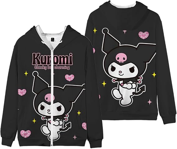 Anime Zipper Hoodie Sweatshirt Women's Long Sleeve Fleece Hooded Jacket Girls Cartoon Pullover Sweaters, Color/24, M