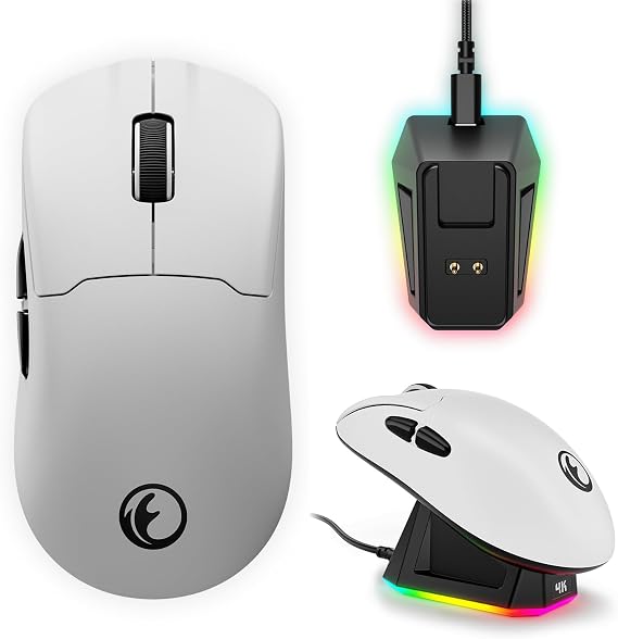 G63 2.4G/BT/Wired Tri-Mode 4K Wireless Gaming Mouse, PAW3395 Sensor, 58g Lightweight, 4000 Polling Rate, 26K DPI, 5 Programmable Buttons, RGB Magnetic Charging Dock with Wireless Receiver