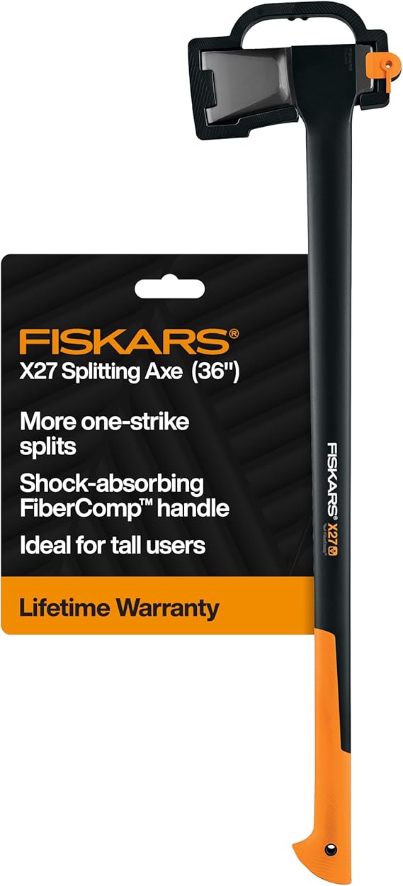 Fiskars X27 Super Splitting Axe 36", for Taller Users on Large Logs | Split Firewood, Insert-Molded Forged Steel Head, Shock-Absorbing Handle, Camping & Bushcraft Gear, Includes Sheath