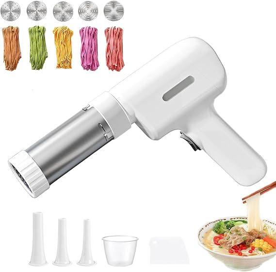 Idiyappam Maker Electric, 2025 New Handheld Electric Pasta Maker Machine, 5-in-1 Cordless Pasta Maker, with 5 Interchangeable Molds (White)