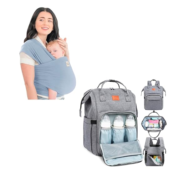 KeaBabies Baby Wrap Carrier and Baby Diaper Bag Backpack - All in 1 Original Breathable Baby Sling,Baby Bag for Boys, Girls, Lightweight, Hands Free Baby Carrier Sling