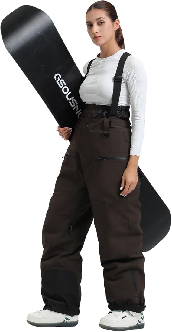 GSOU SNOW Womens Snowboard Pants Baggy Snow Bibs for Skiing Waterproof