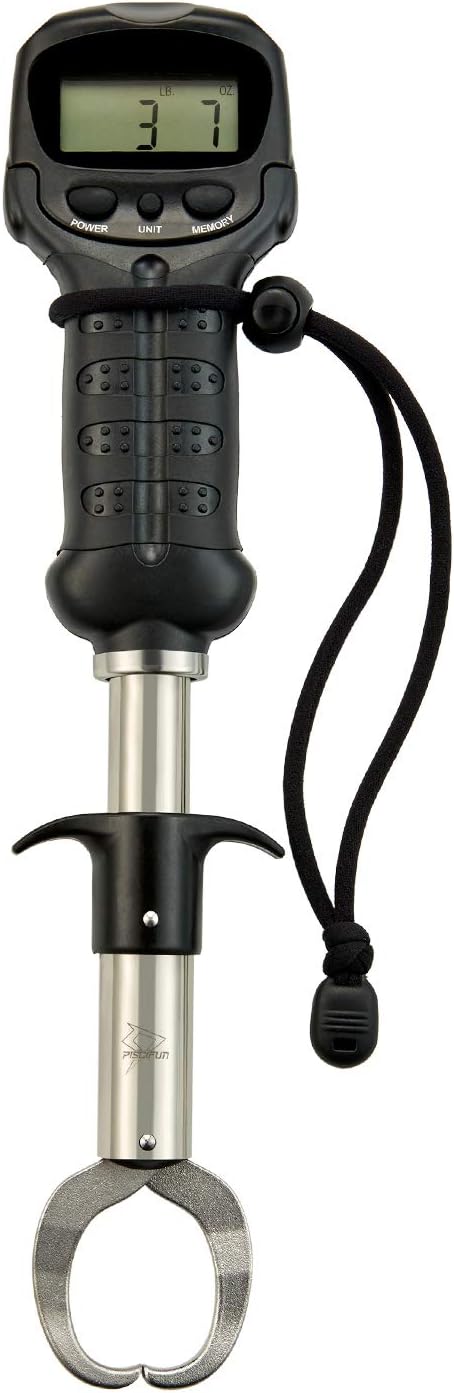 Piscifun Fish Gripper with Digital Scale, 60LB Stainless Steel | 60LB capacity, stainless steel clip, water-resistant body, LCD display, memory mode