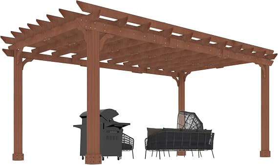 MUPATER 12' x16' Wooden Pergola Kit with Stakes, High Snow & Wind Supported Structure, All Cedar Wood Outdoor Pergola Garden Shelter with Cedar Framed for Backyard, Deck, Lawn